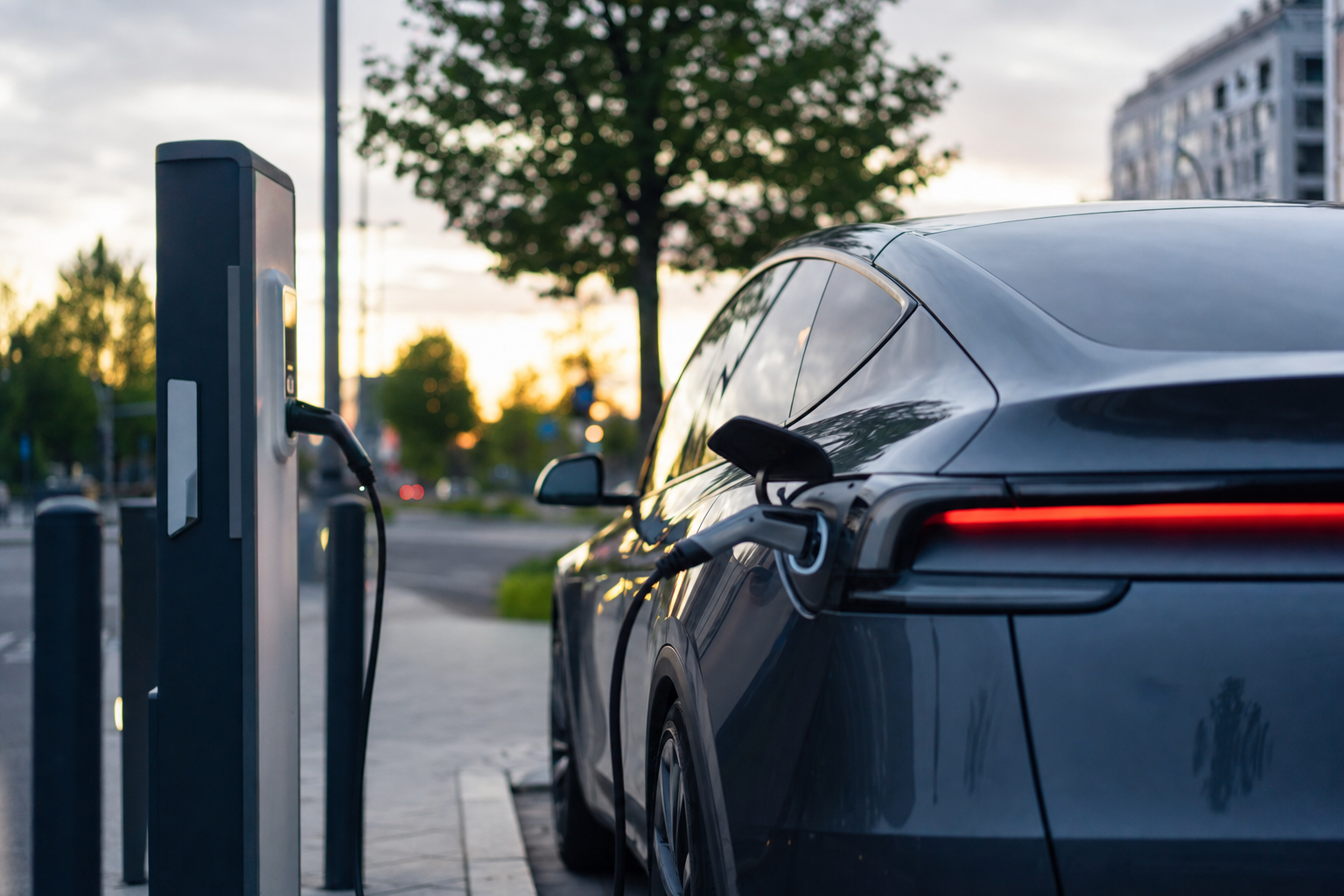 Ein Elektroauto an einer Ladesäule.